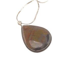 Teardrop Bumble Bee Jasper Pendant Necklace With Intricate Rope Detailing & Ster